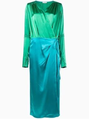 The Attico Victoria Emerald & Teal Satin Wrap Dress